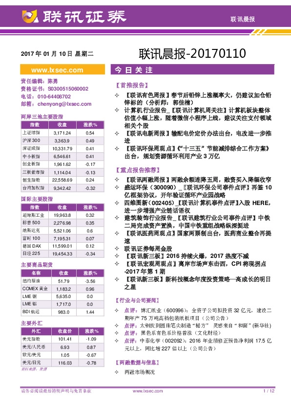 联讯晨报