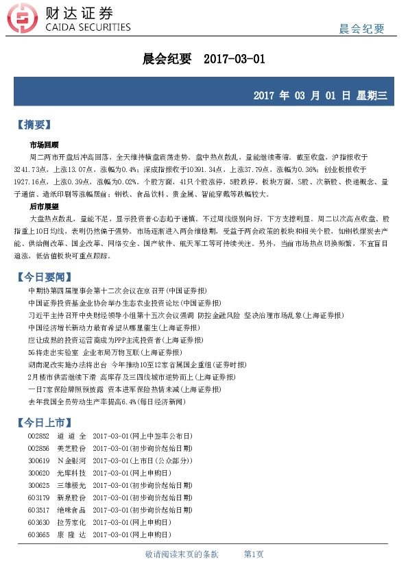 晨会纪要