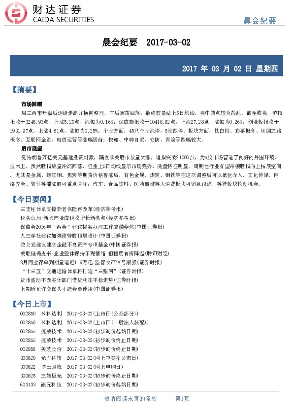 晨会纪要