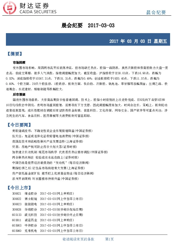 晨会纪要