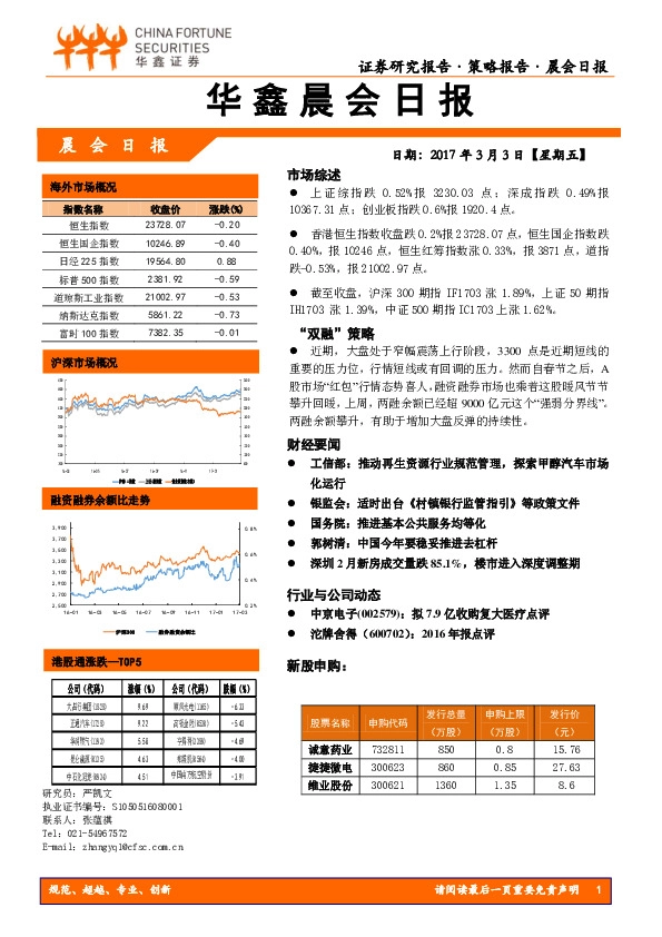 华鑫晨会日报