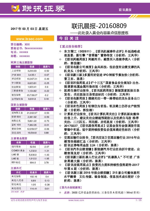 联讯晨报