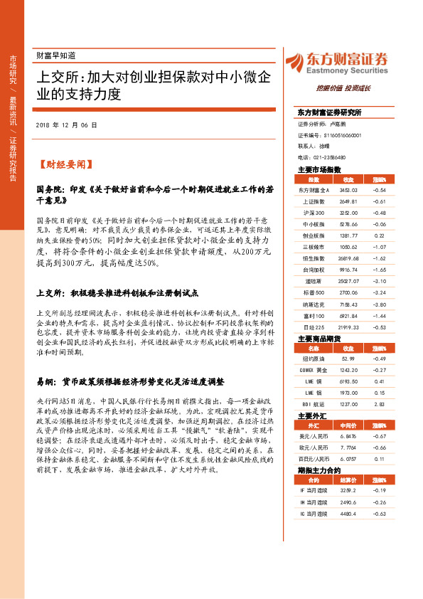 财富早知道：上交所：加大对创业担保款对中小微企业的支持力度