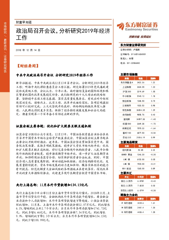 财富早知道：政治局召开会议，分析研究2019年经济工作