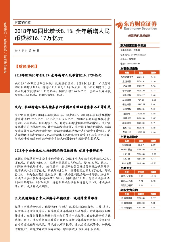 财富早知道：2018年M2同比增长8.1% 全年新增人民币贷款16.17万亿元
