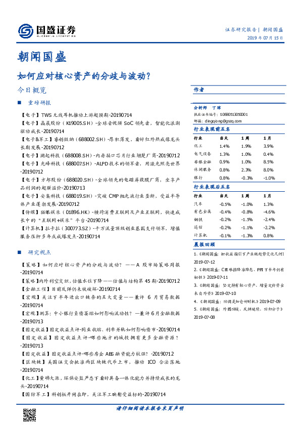 朝闻国盛：如何应对核心资产的分歧与波动？