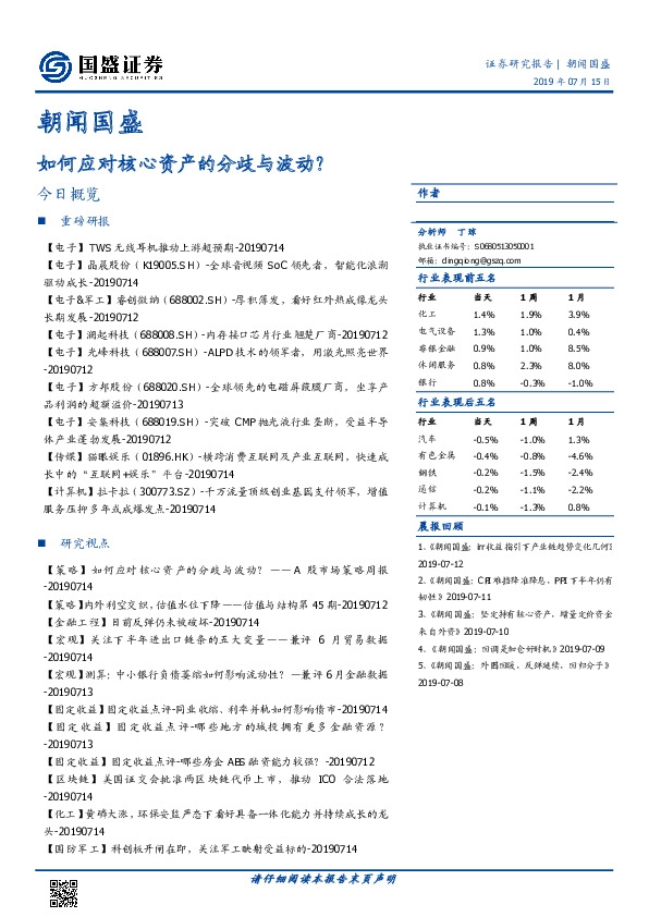 朝闻国盛：如何应对核心资产的分歧与波动？
