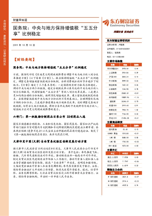 财富早知道：国务院：中央与地方保持增值税“五五分享”比例稳定