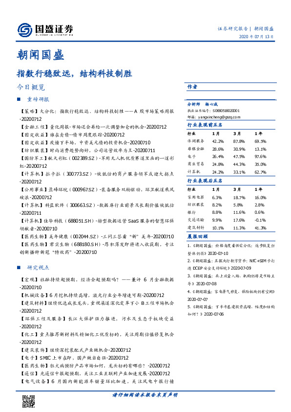 朝闻国盛：指数行稳致远，结构科技制胜