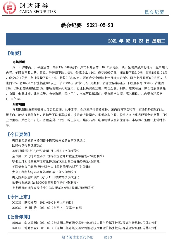 晨会纪要