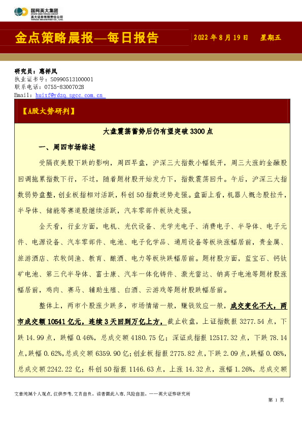 金点策略晨报—每日报告