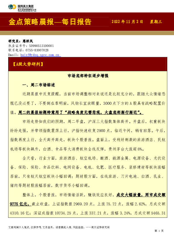 金点策略晨报—每日报告