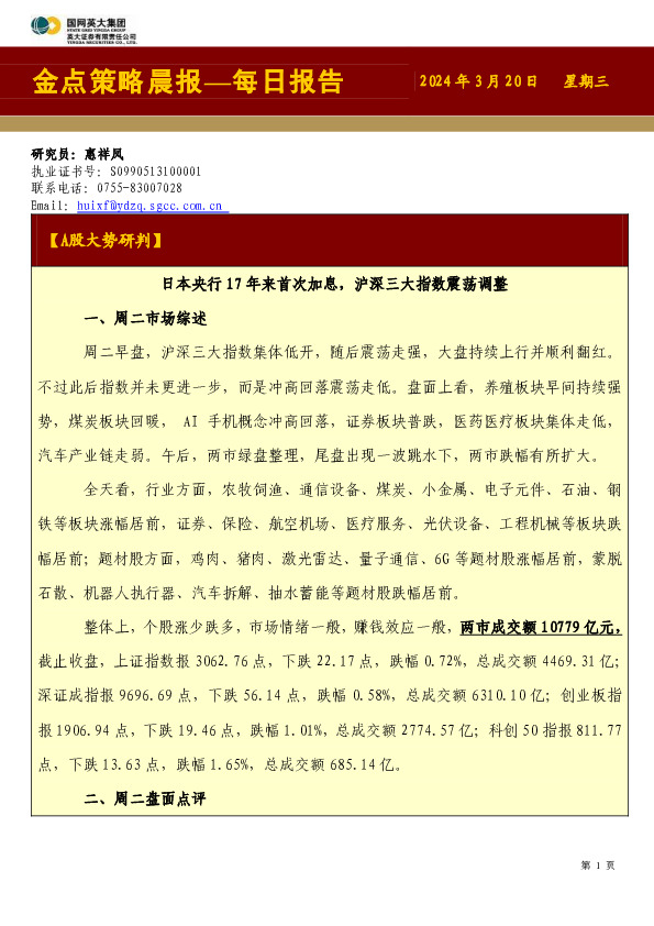 金点策略晨报—每日报告