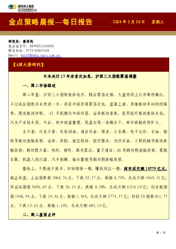 金点策略晨报—每日报告