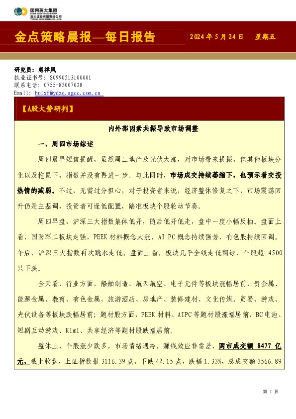 金点策略晨报—每日报告