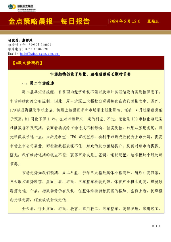 金点策略晨报—每日报告
