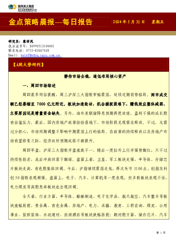 金点策略晨报—每日报告