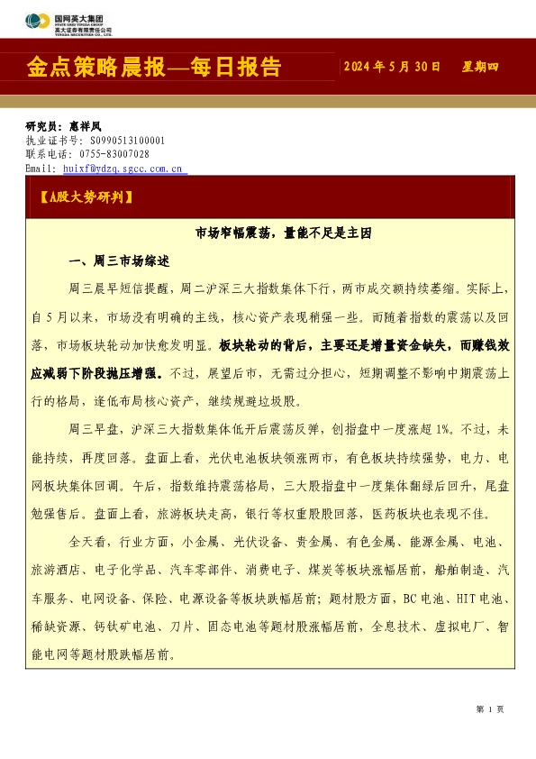 金点策略晨报—每日报告