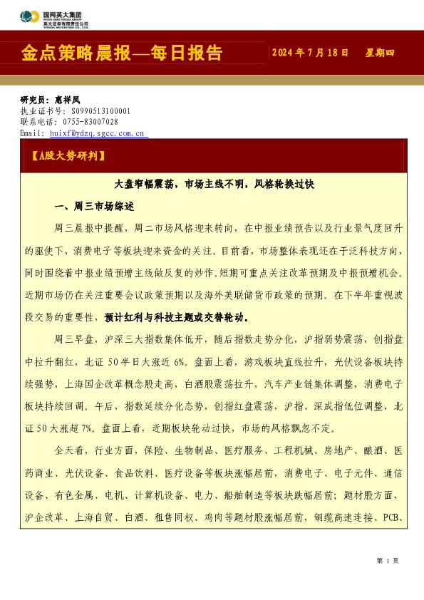 金点策略晨报—每日报告