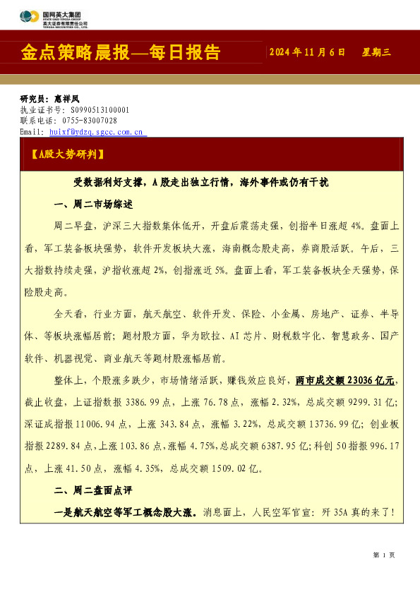 金点策略晨报—每日报告