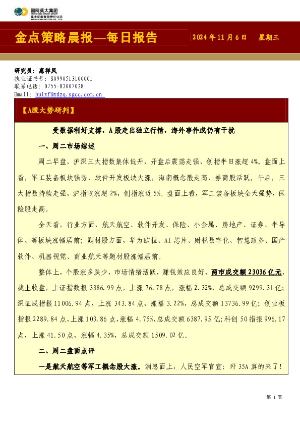 金点策略晨报—每日报告