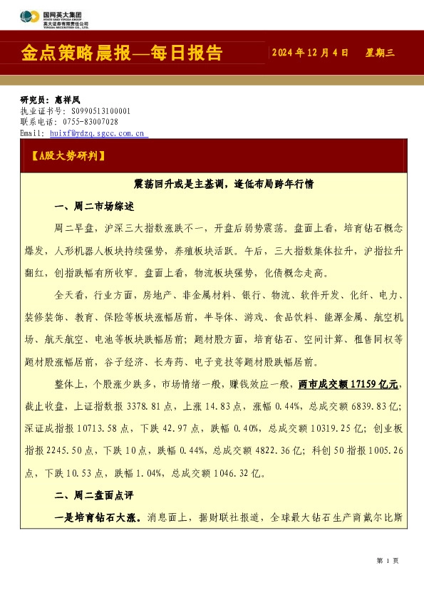 金点策略晨报—每日报告