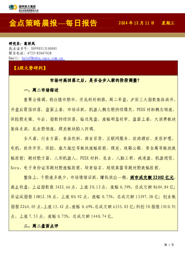 金点策略晨报—每日报告