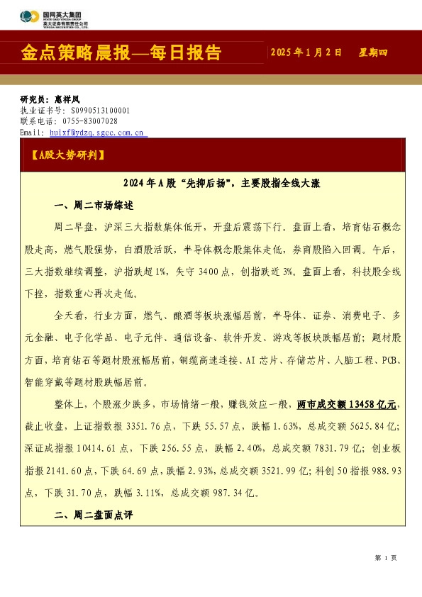 金点策略晨报—每日报告