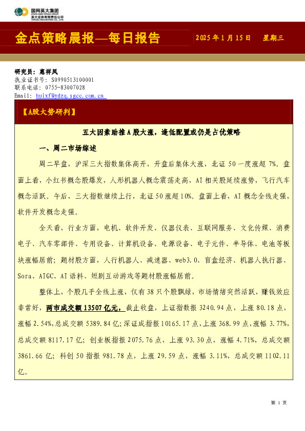 金点策略晨报—每日报告