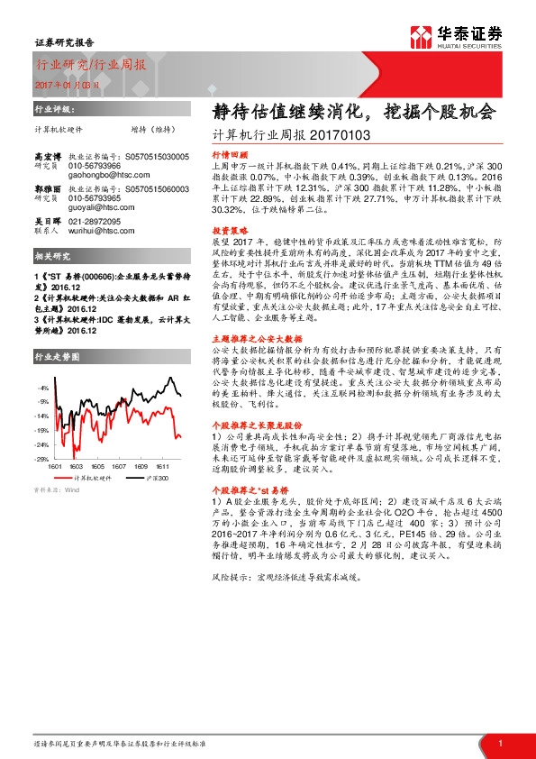 计算机行业周报:静待估值继续消化,挖掘个股机会