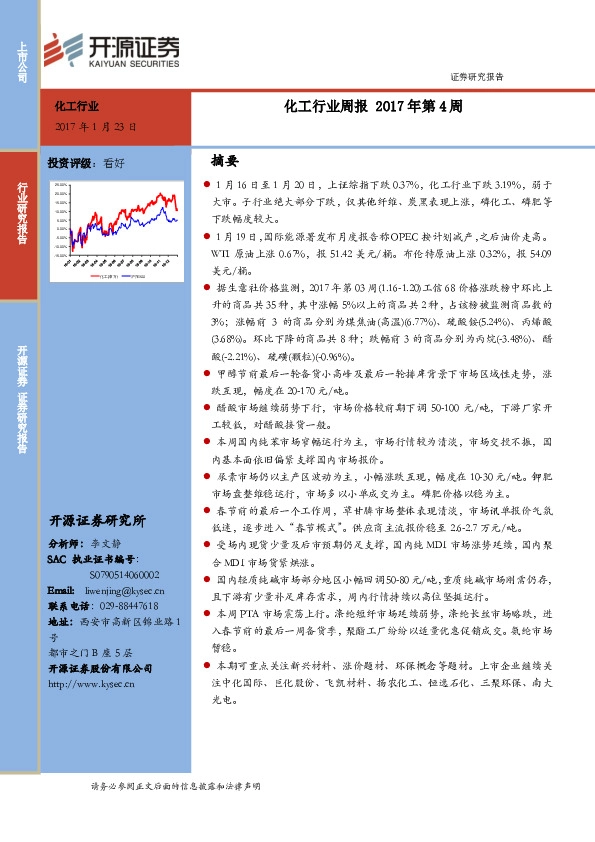 化工行业周报2017年第4周