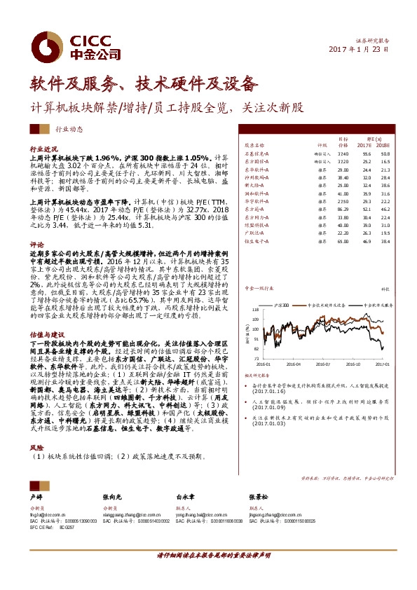 软件及服务、技术硬件及设备行业动态:计算机板块解禁/增持/员工持股全览,关注次新股