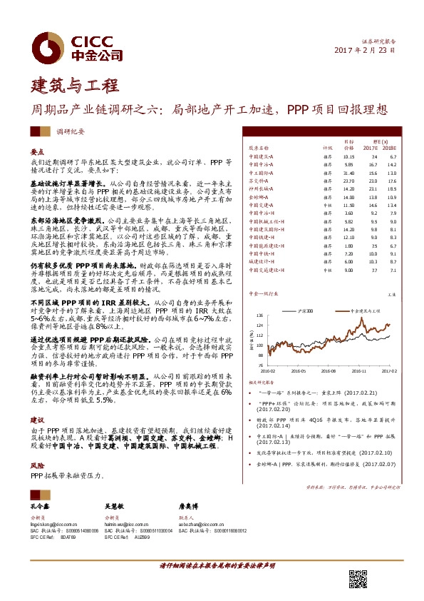 建筑与工程:周期品产业链调研之六:局部地产开工加速,PPP项目回报理想
