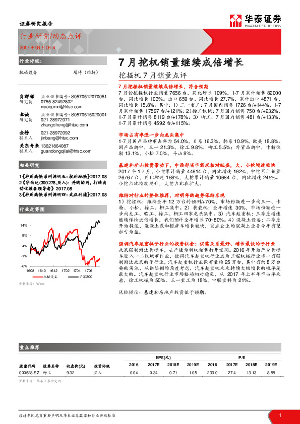 挖掘机7月销量点评：7月挖机销量继续成倍增长