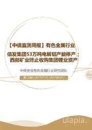 【中债监测周报】有色金属行业：信发集团53万吨电解铝产能停产；西部矿业终止收购集团锂业资产