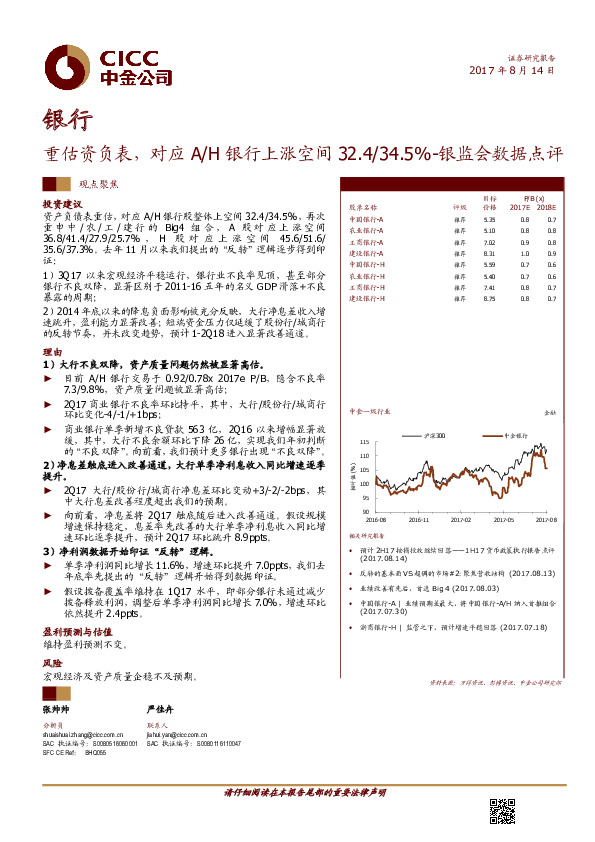 重估资负表，对应 A/H 银行上涨空间 32.4/34.5%-银监会数据点评