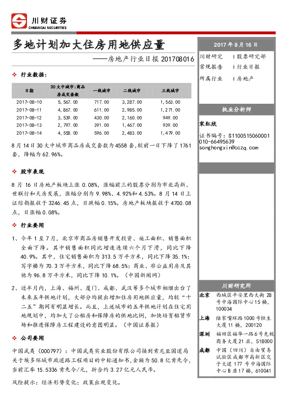 房地产行业日报：多地计划加大住房用地供应量