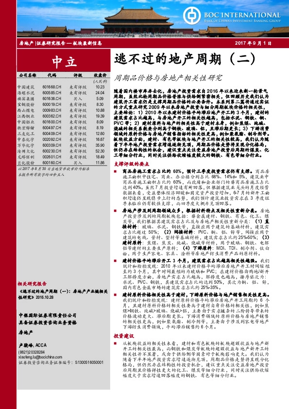 逃不过的地产周期（二）：周期品价格与房地产相关性研究