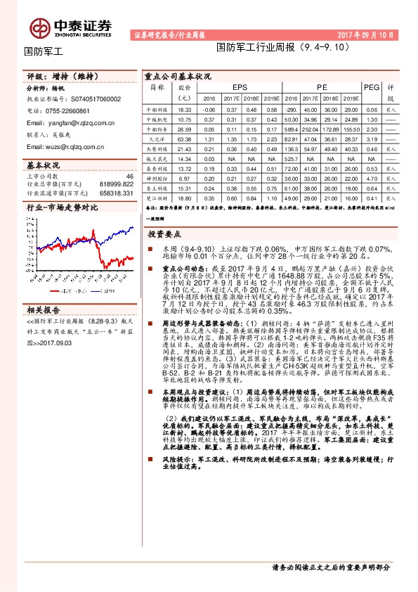 国防军工行业周报