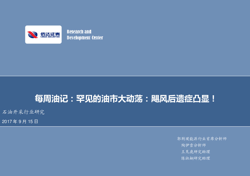 每周油记：罕见的油市大动荡：飓风后遗症凸显！