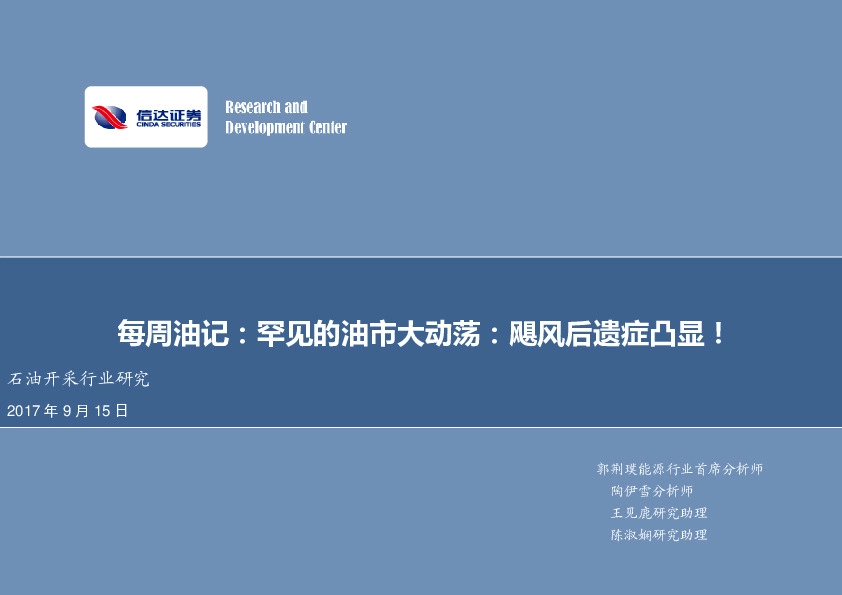 每周油记：罕见的油市大动荡：飓风后遗症凸显！