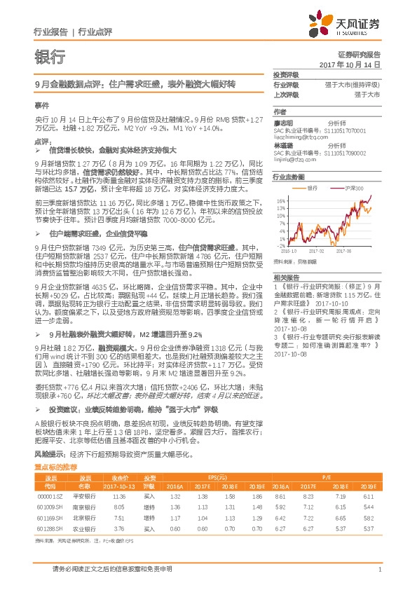 银行：9月金融数据点评：住户需求旺盛，表外融资大幅好转