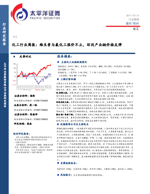 化工行业周报：维生素与氟化工涨价不止，环丙产业链价格反弹