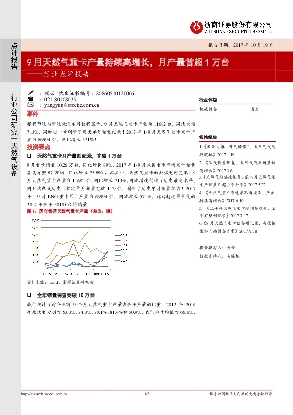 9月天然气重卡产量持续高增长,月产量首超1万台