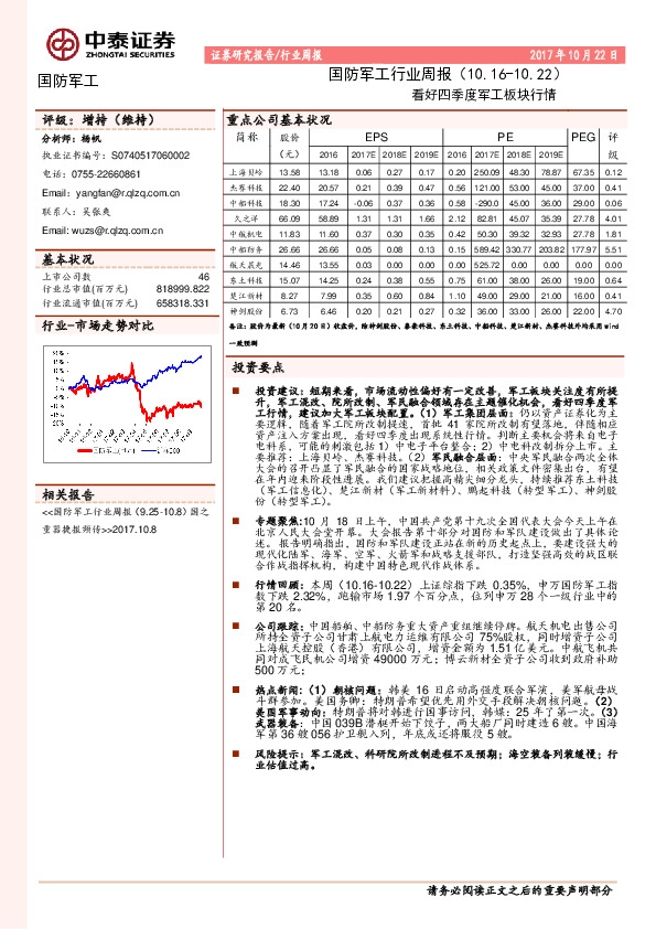 国防军工行业周报:看好四季度军工板块行情