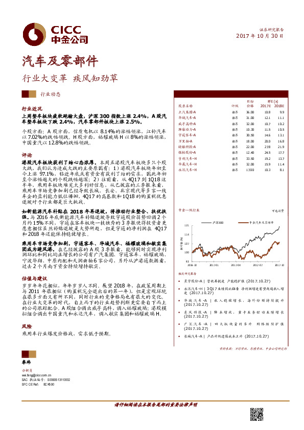 汽车及零部件行业动态：行业大变革 疾风知劲草