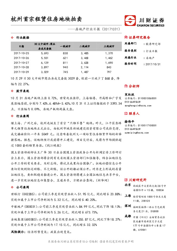 房地产行业日报：杭州首宗租赁住房地块拍卖