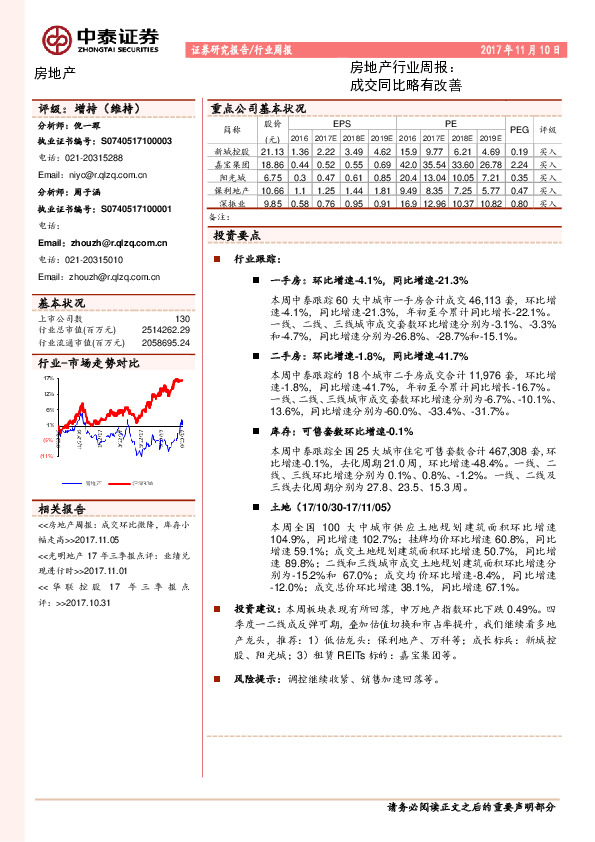 房地产行业周报：成交同比略有改善