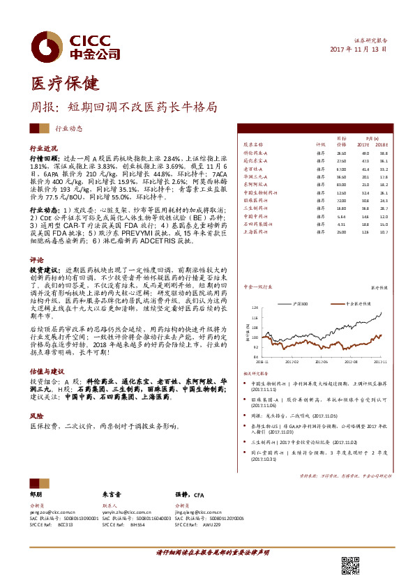 医疗保健行业周报：短期回调不改医药长牛格局