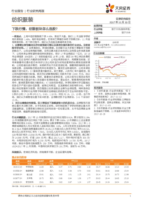 纺织服装行业研究周报：下跌行情，纺服板块怎么选股？